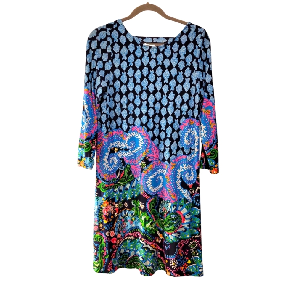 Lilly Pulitzer, Ophelia Dress, Print: Ride the Wave, 3/4 Sleeves, Women's Sz M,